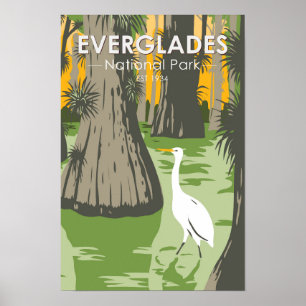 Everglades National Park Florida Egret Vintage Poster