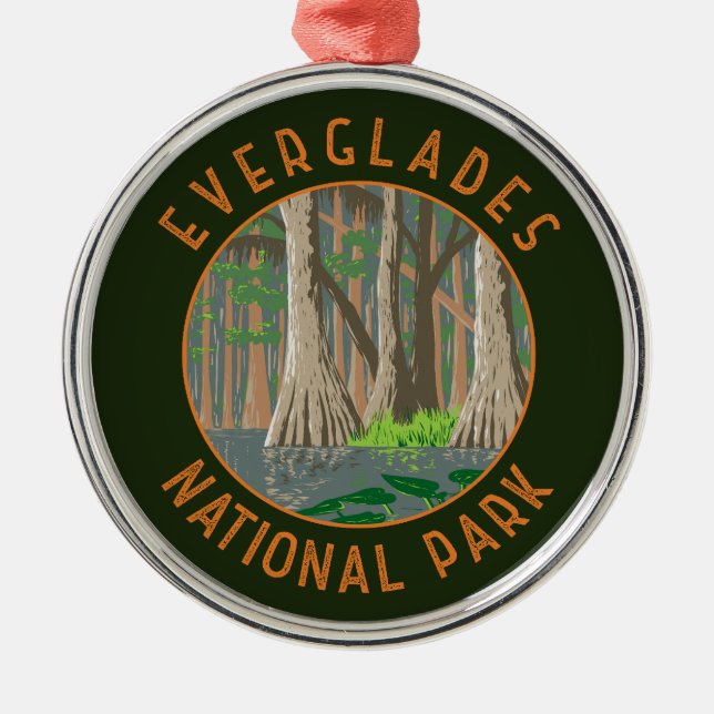 Everglades National Park Retro Distressed Circle Metal Ornament (Front)