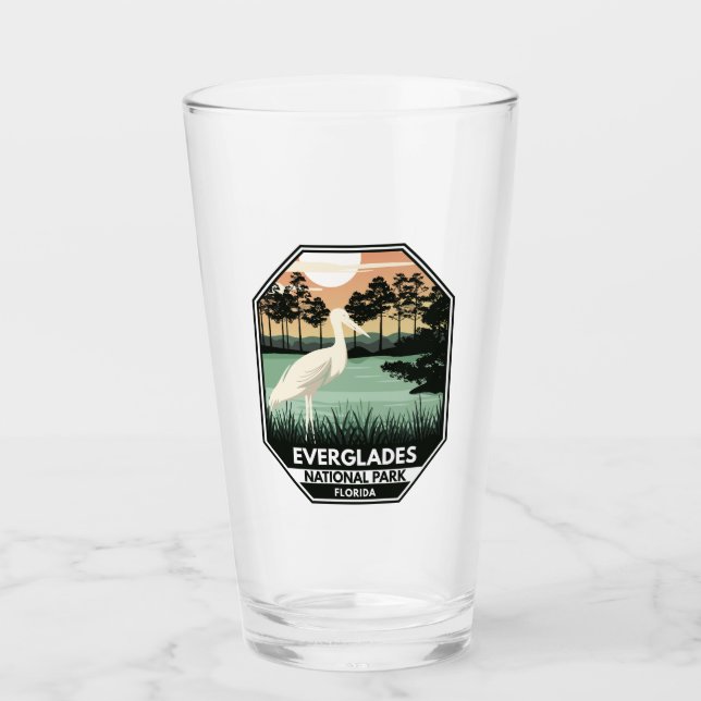 Everglades National Park Sunset Egret Vintage Glass (Front)