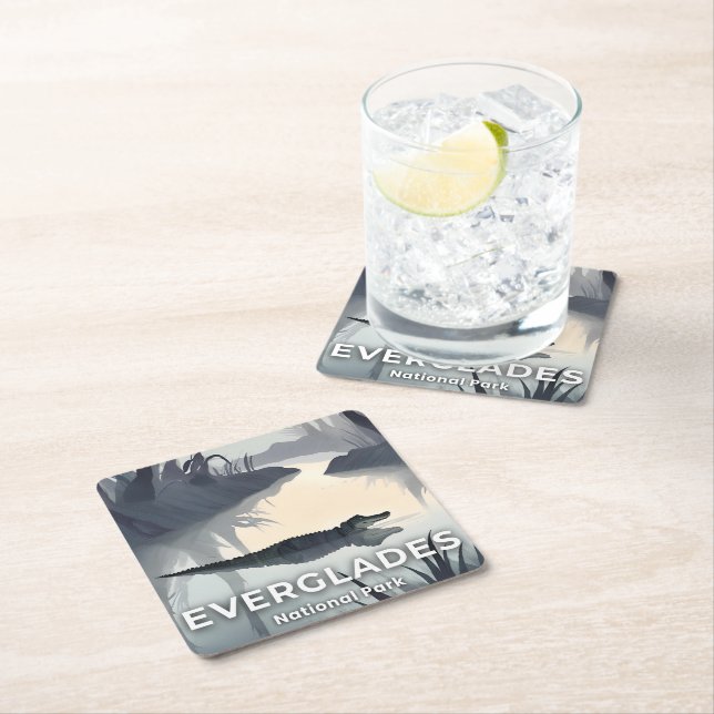 Everglades National Park | Watercolor Alligator Square Paper Coaster (Insitu)