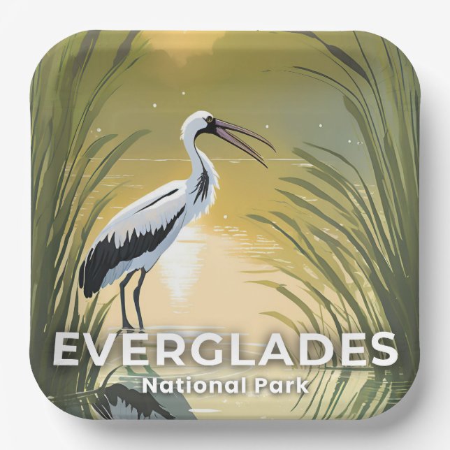 Everglades National Park | Watercolor Stork Paper Plate (Front)
