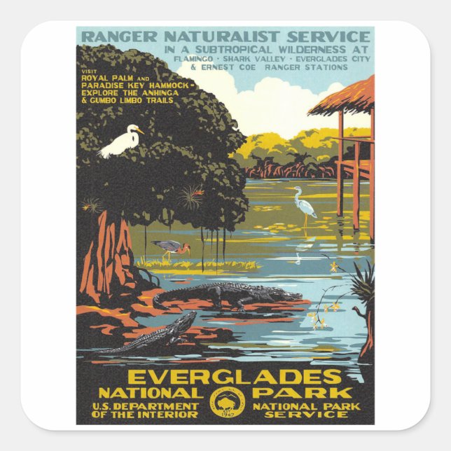 Everglades - Vintage Travel Square Sticker (Front)