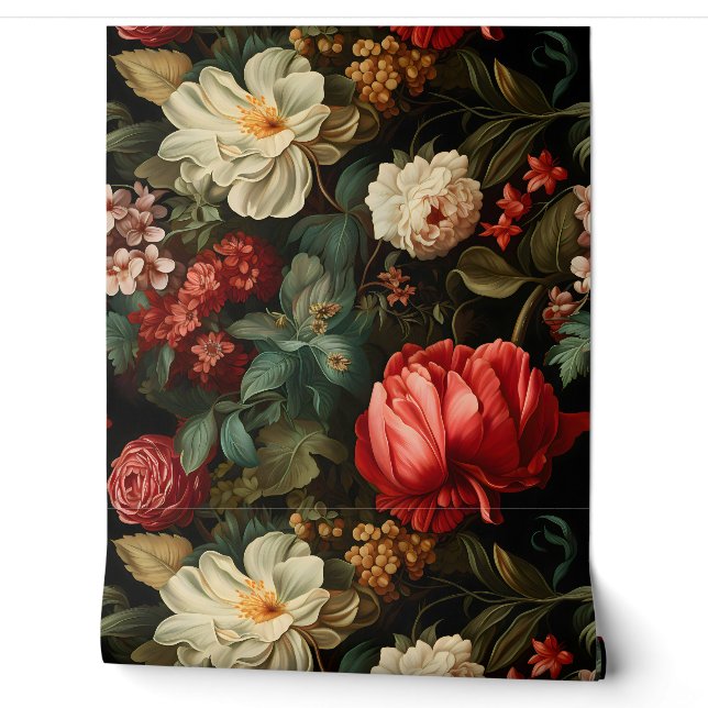 Everglow Noel Florals Botanical Wallpaper (Unrolling)