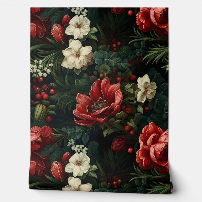 Everglow Noel Florals Botanical Wallpaper (Unrolling)