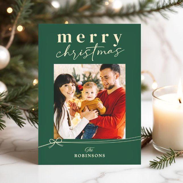 Evergreen Aesthetic Cosy Family Christmas Photo Holiday Card (Creator Uploaded)