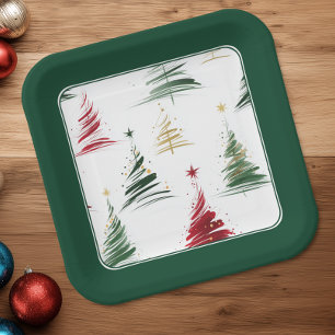 Evergreen All-Over Minimalist Christmas Tree Paper Plate