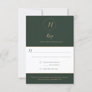 Evergreen and Gold Monogram Vertical RSVP Cards