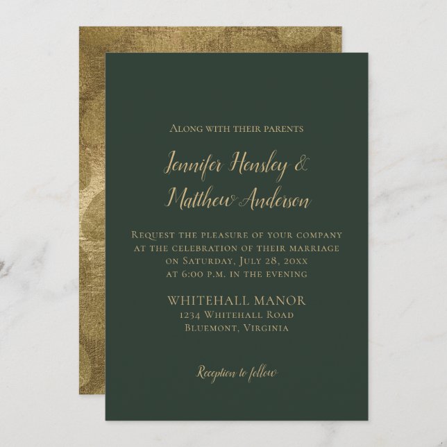 Evergreen and Gold Winter Wedding Invitations (Front/Back)