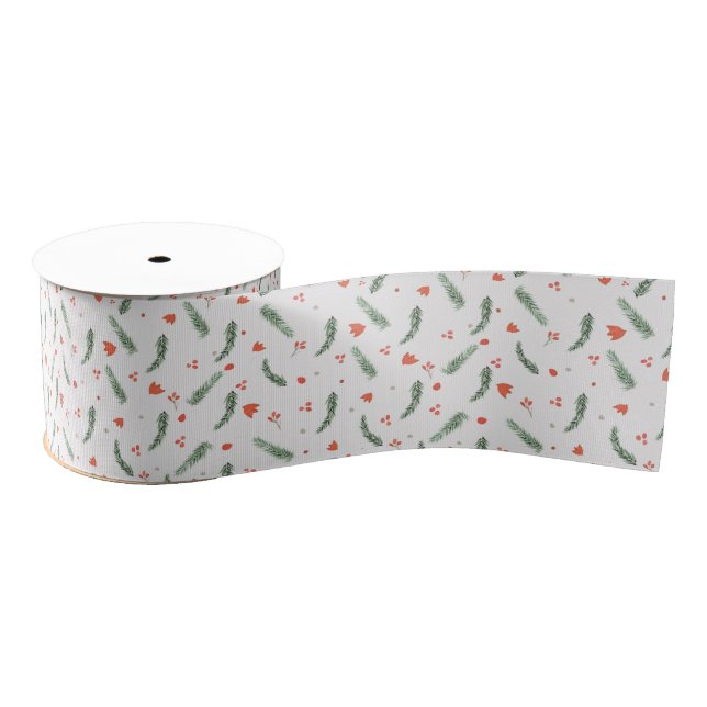 Evergreen and Red Holiday  Grosgrain Ribbon (Spool)