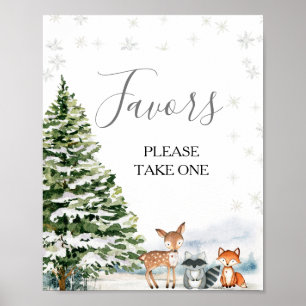 Evergreen Animal Winter Onederland Birthday Favour Poster