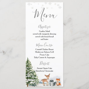 Evergreen Animal Winter Onederland Birthday Menu