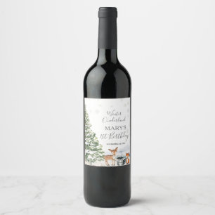 Evergreen Animal Winter Onederland Birthday Wine Label