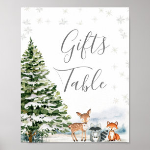 Evergreen Animal Winter Onederland Gifts Table Poster