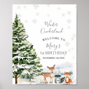 Evergreen Animal Winter Onederland Party Welcome Poster