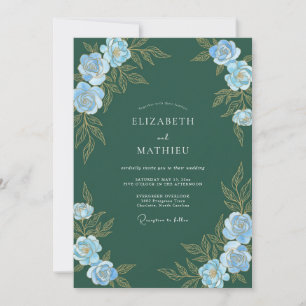 Evergreen Azure Petal Wedding Invitation