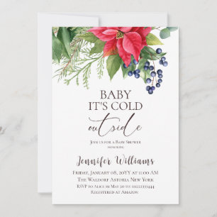Evergreen Baby Its Cold Outside Winter Baby Shower Invitation