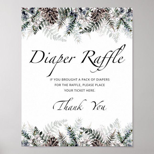 Evergreen baby shower diaper raffle sign (Front)