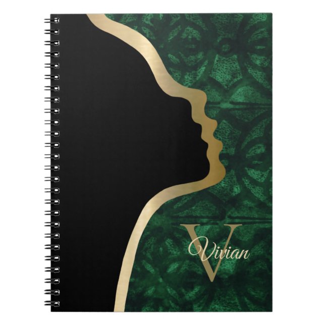 Evergreen Batik Black And Gold Face Name Notebook (Front)