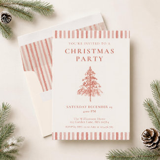 Evergreen Blush Pink Christmas Tree Personalised Invitation
