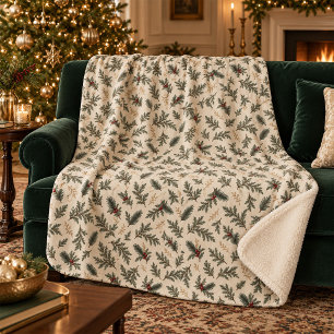 Evergreen Botanical Christmas Throw Blanket