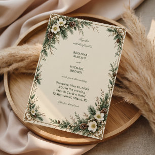 Evergreen Boughs Embrace Golden Curves Invitation