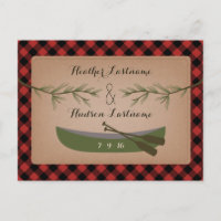 Evergreen Branches + Canoe Plaid Save The Date