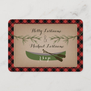 Evergreen Branches + Canoe Plaid Wedding R.S.V.P. RSVP Card