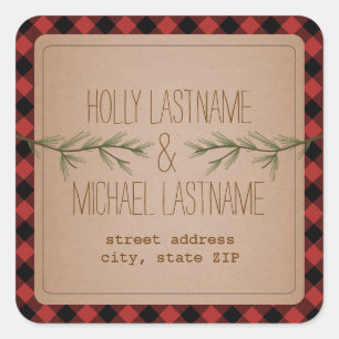 Evergreen Branches Plaid Address Sticker