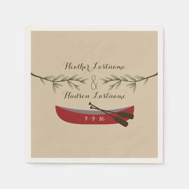 Evergreen Branches + Red Canoe Wedding  Napkin (Front)