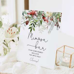 Evergreen bridal shower mimosa bar pedestal sign