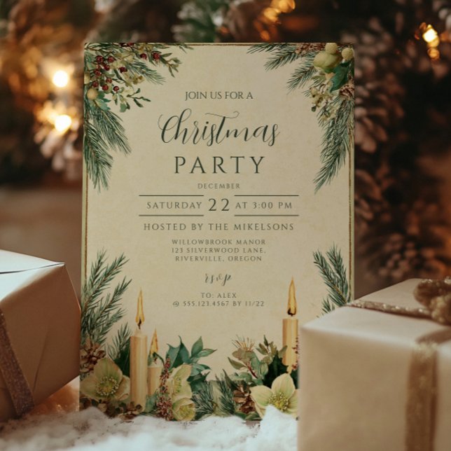 Evergreen Candlelight Christmas Party Invitation (Creator Uploaded)