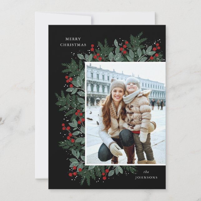 Evergreen Cheer Christmas Flat Photo Card (Front)