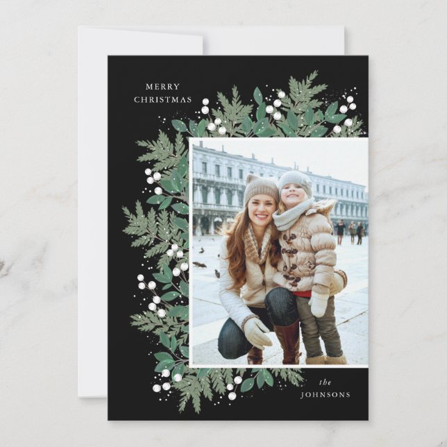 Evergreen Cheer Christmas Flat Photo Card (Front)