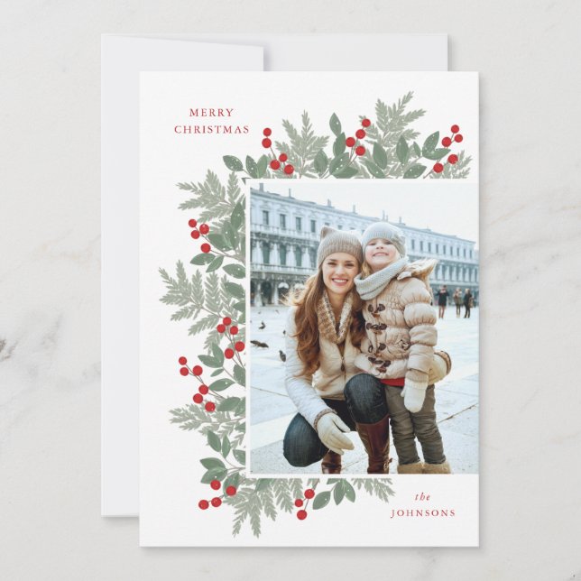 Evergreen Cheer Christmas Flat Photo Card (Front)