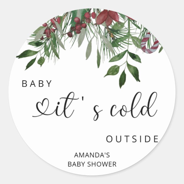 Evergreen Christmas Baby Shower Classic Round Sticker (Front)