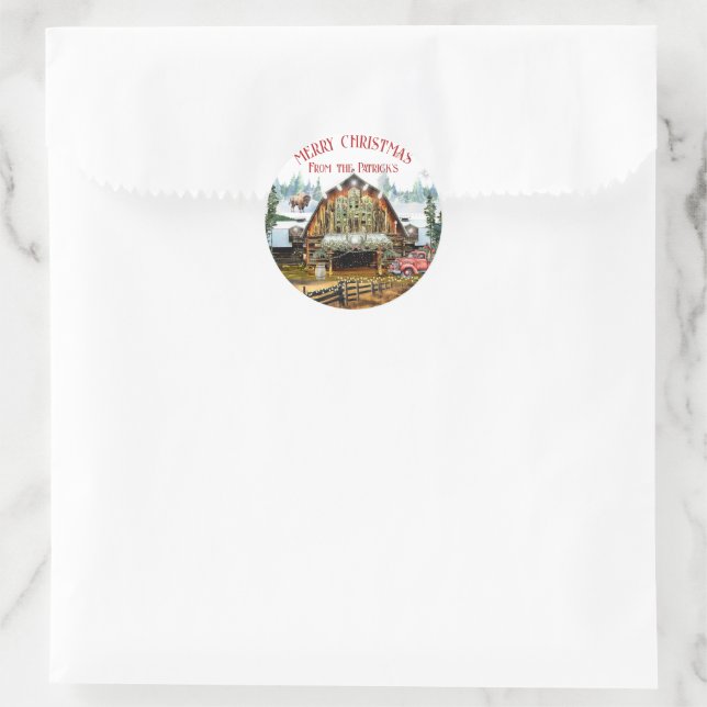 Evergreen Christmas Barn Holiday Round Sticker (Bag)