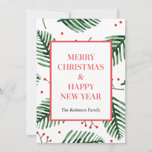 Evergreen Christmas cards,Happy New Year Chic Holiday Card