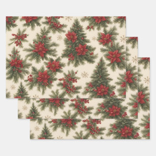 Evergreen Christmas Charm Wrapping Paper Sheet