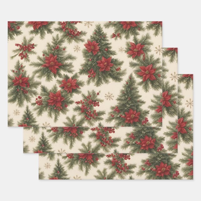 Evergreen Christmas Charm  Wrapping Paper Sheet (Set)
