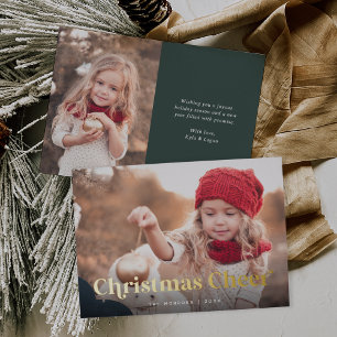 Evergreen   Christmas Cheer Two Photo Gold Foil Holiday Card