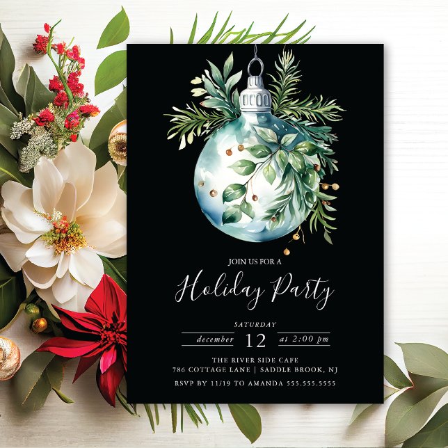 Evergreen Christmas Ornaments Holiday Party Invitation (Creator Uploaded)