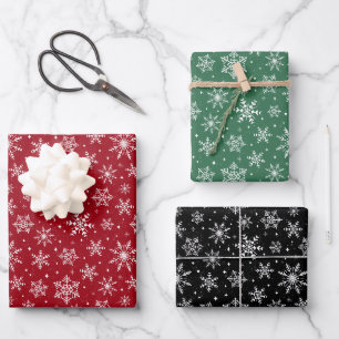 Evergreen Christmas Snowflakes Red Green Black Wrapping Paper Sheet
