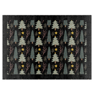Evergreen Christmas Tree Pattern Cosy Winter Black Cutting Board
