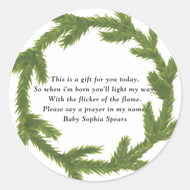 Evergreen christmas wreath - Prayer Candle Label (Front)