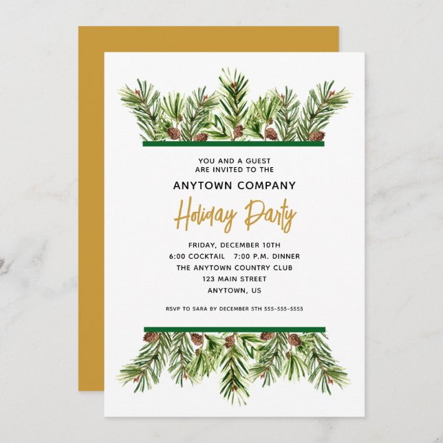 Evergreen Corporate Holiday Christmas Party Invitation (Front/Back)