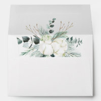 Evergreen & Cotton Flower Pre-Printed Address 5x7