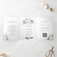 Evergreen & Cotton Flower QR Code RSVP Wedding