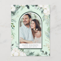 Evergreen & Cotton Flowers Arch Photo Holiday Mint