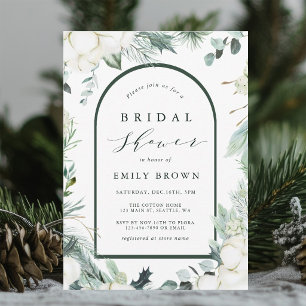 Evergreen & Cotton Flowers Elegant Bridal Shower Invitation