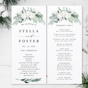 Evergreen & Cotton Flowers Elegant Wedding Program